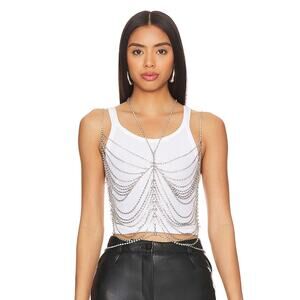 NBD Miya Chain Top Crystal Silver Metal Halter Neck Sz XS / S